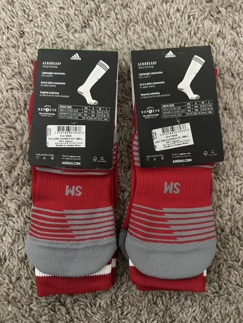 Adidas Copa Zone Cushion Red Athletic Soccer Socks Size Small Pack Of 2